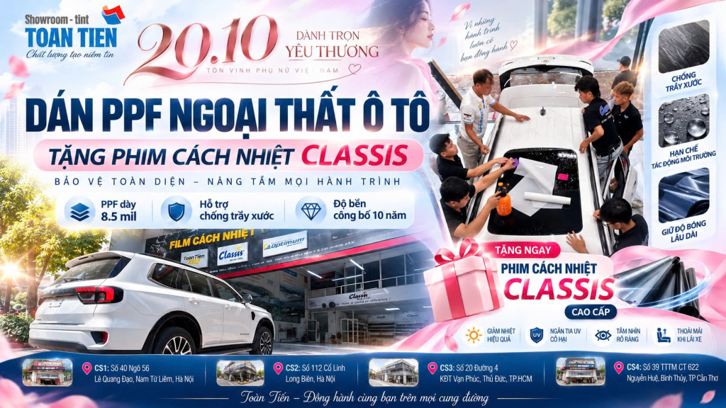 Chương trình dán PPF ô tô tặng gói phim cách nhiệt tại Toàn Tiến
